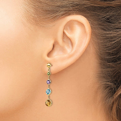 14K Muti-Gemstone Dangle Post Earrings