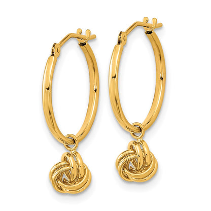 14k Yellow Gold Polished Love Knot Dangle Hoops