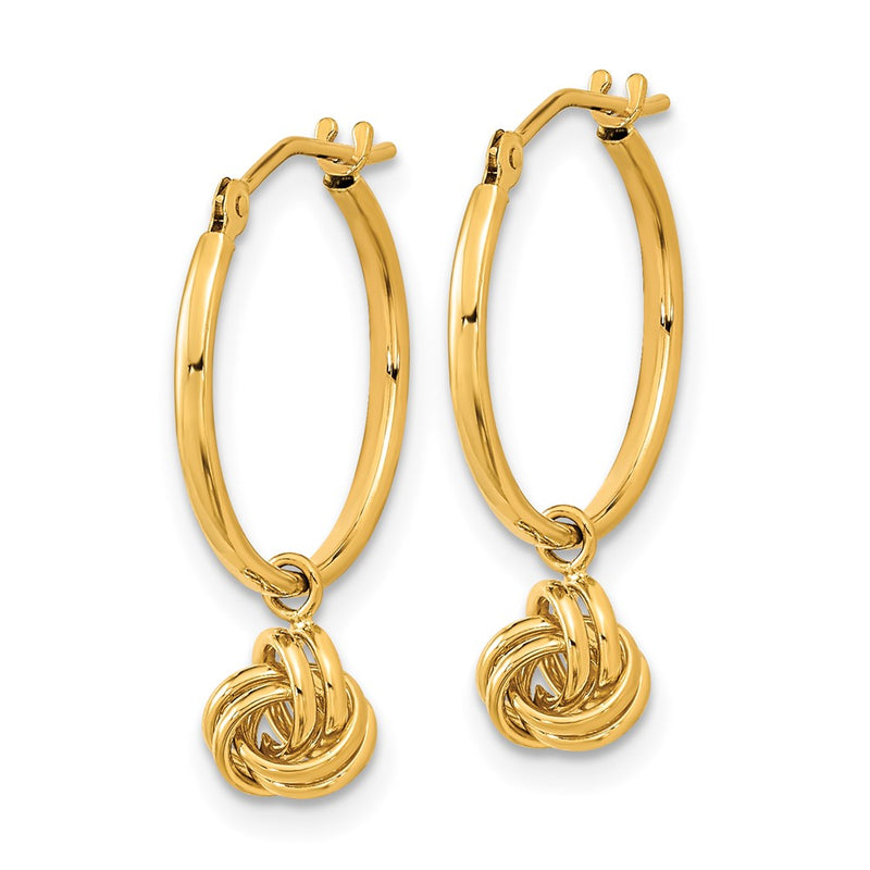 14k Yellow Gold Polished Love Knot Dangle Hoops