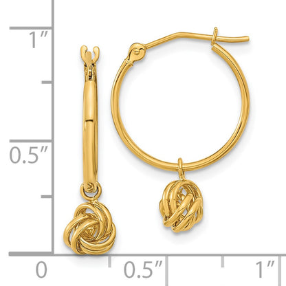 14k Yellow Gold Polished Love Knot Dangle Hoops