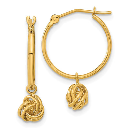 14k Yellow Gold Polished Love Knot Dangle Hoops