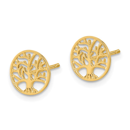 14k Yellow Gold Round Tree Post Earrings