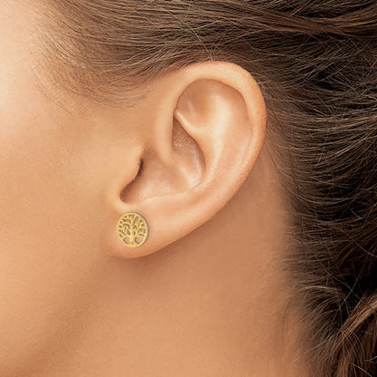 14k Yellow Gold Round Tree Post Earrings