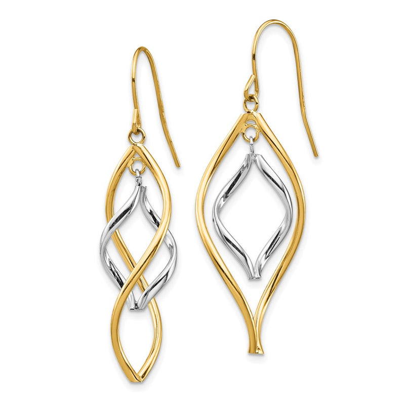 14k Two-tone Gold Fancy Twisted Dangle Earrings