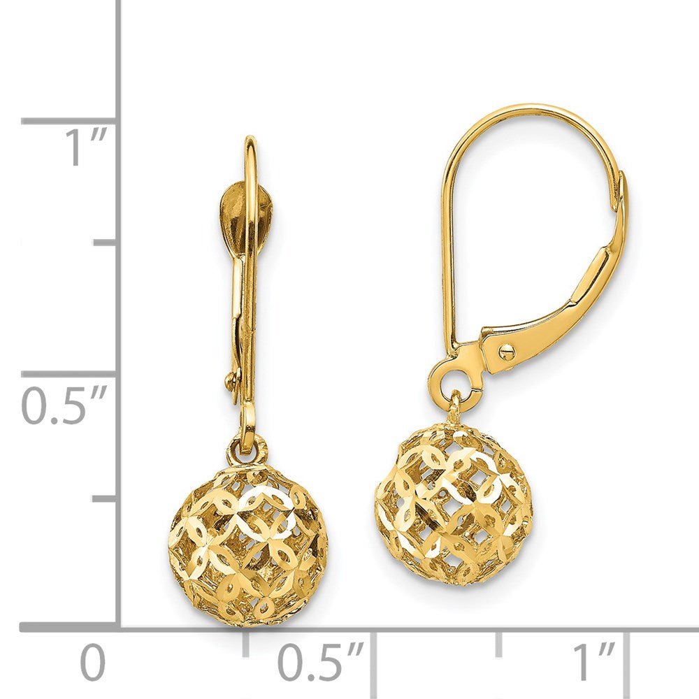 14k Yellow Gold Diamond-cut Bead Dangle Leverback Earrings