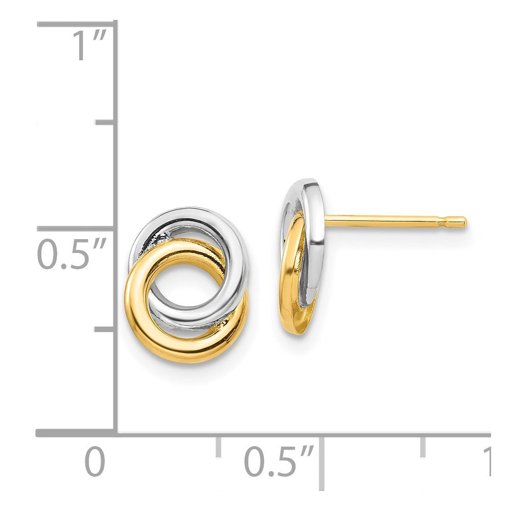 14k Yellow & Rhodium Gold & White Rhodium Circles Post Earrings