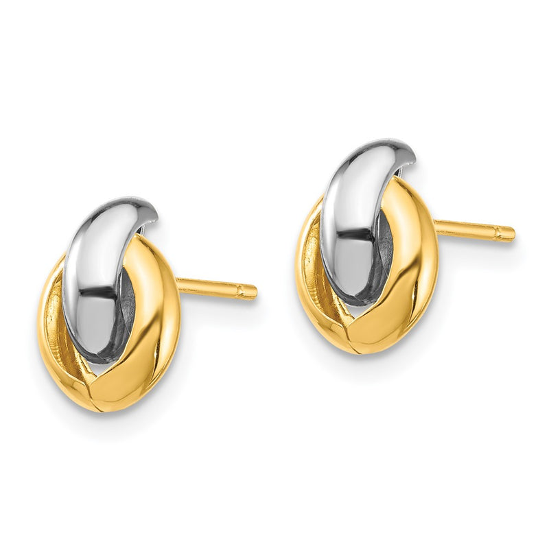 14k Yellow & Rhodium Gold & White Rhodium Oval Post Earrings