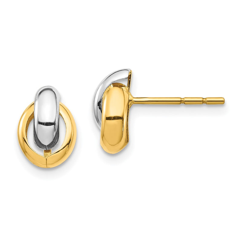 14k Yellow & Rhodium Gold & White Rhodium Oval Post Earrings