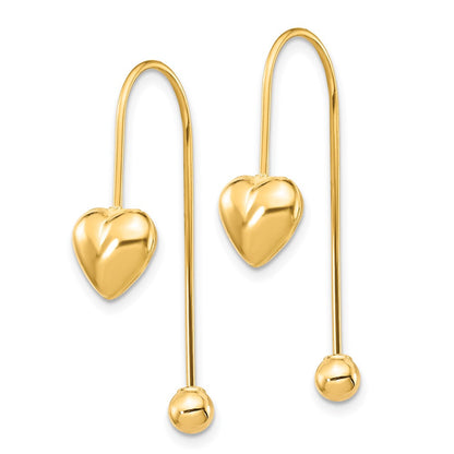 14k Yellow Gold Puffed Heart w/Screw End Threader Earrings