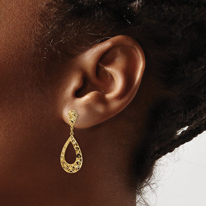 14k Yellow Gold D/C Dangle Post Earrings