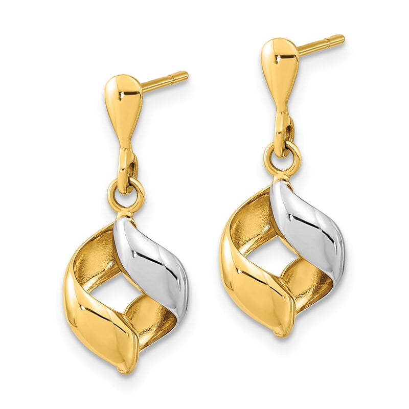 14k Yellow & Rhodium Gold w/ White Rhodium Polished Fancy Dangle Post Earrings