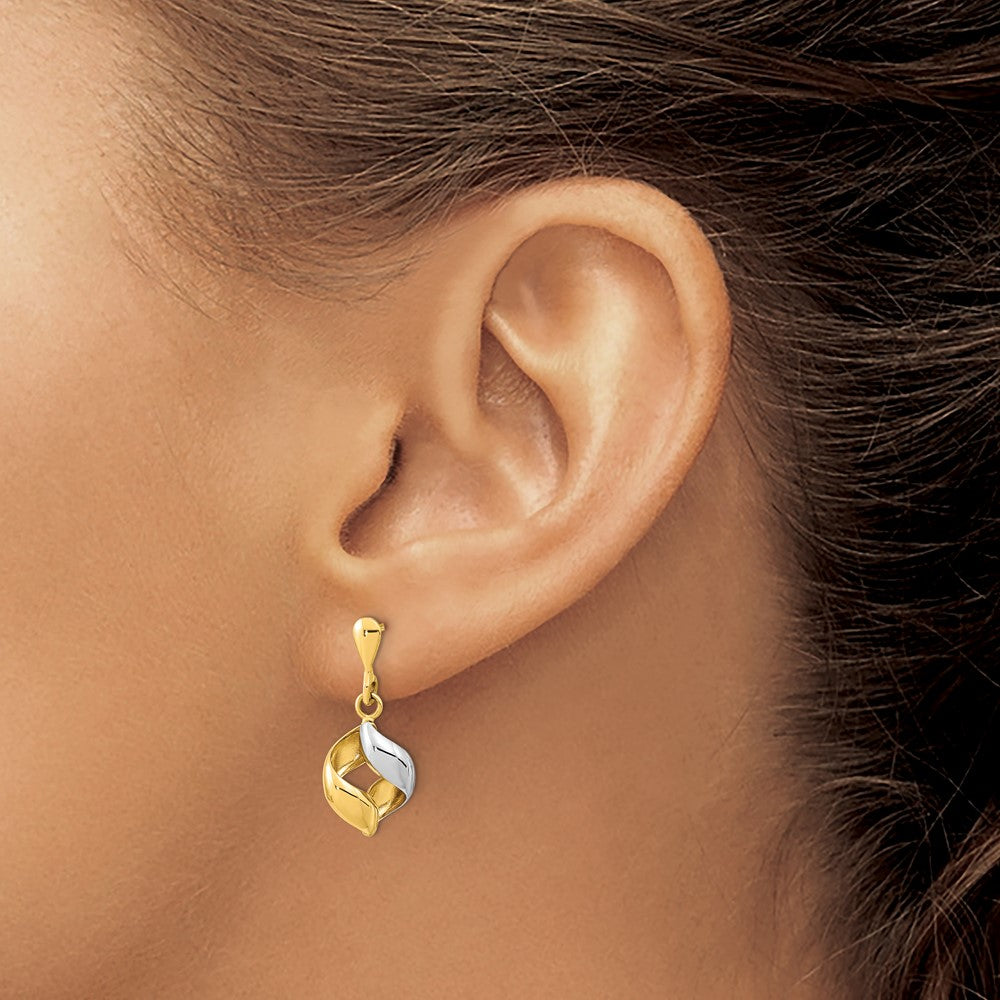 14k Yellow & Rhodium Gold w/ White Rhodium Polished Fancy Dangle Post Earrings