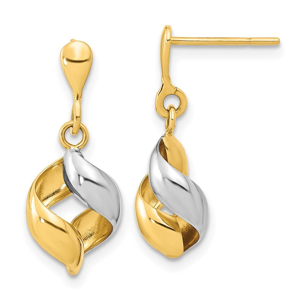 14k Yellow & Rhodium Gold w/ White Rhodium Polished Fancy Dangle Post Earrings