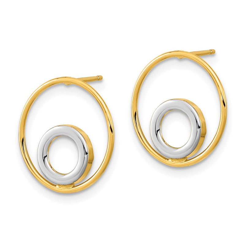 14k Yellow & Rhodium Gold Gold White Rhodium Circle in Circle Post Earrings