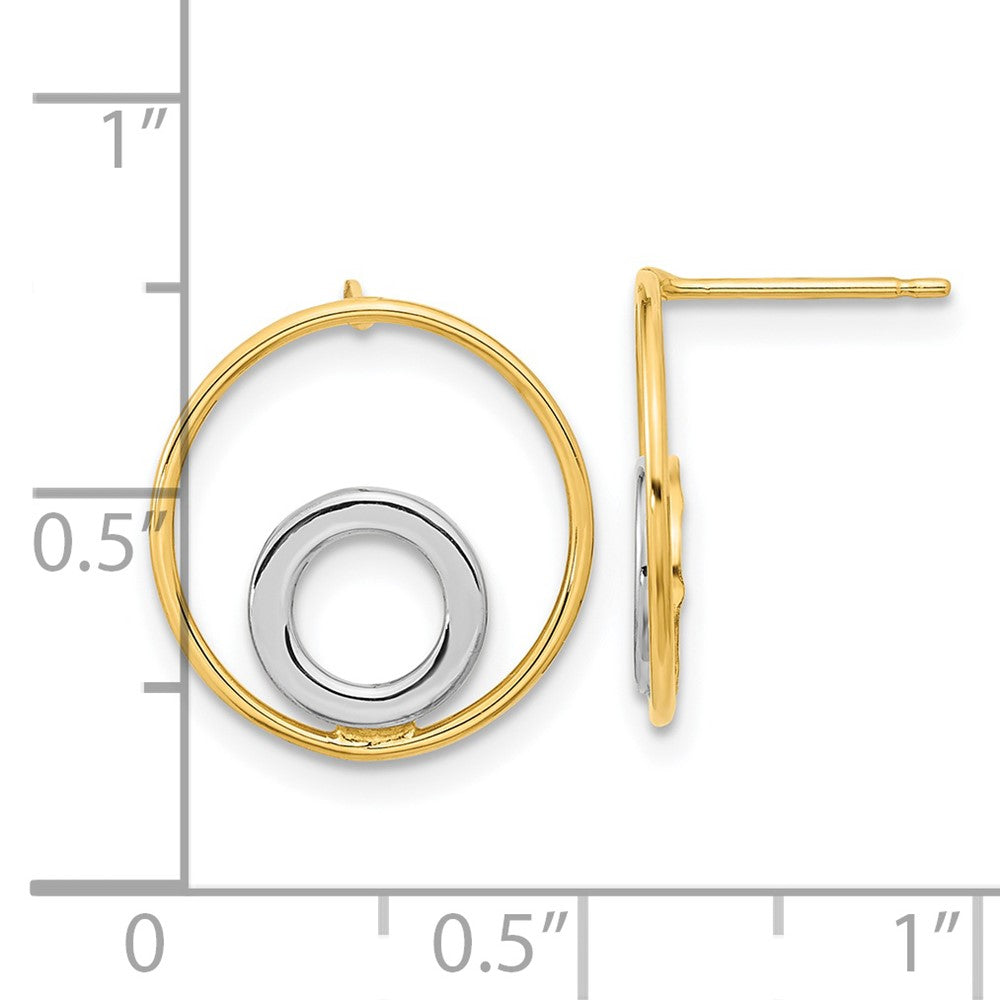14k Yellow & Rhodium Gold Gold White Rhodium Circle in Circle Post Earrings