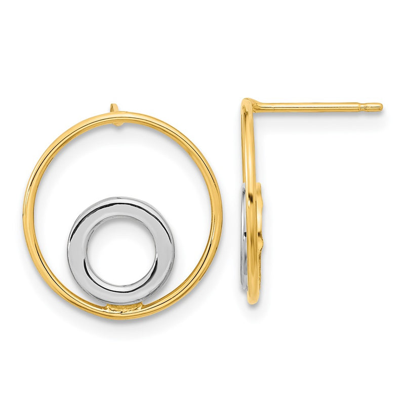 14k Yellow & Rhodium Gold Gold White Rhodium Circle in Circle Post Earrings