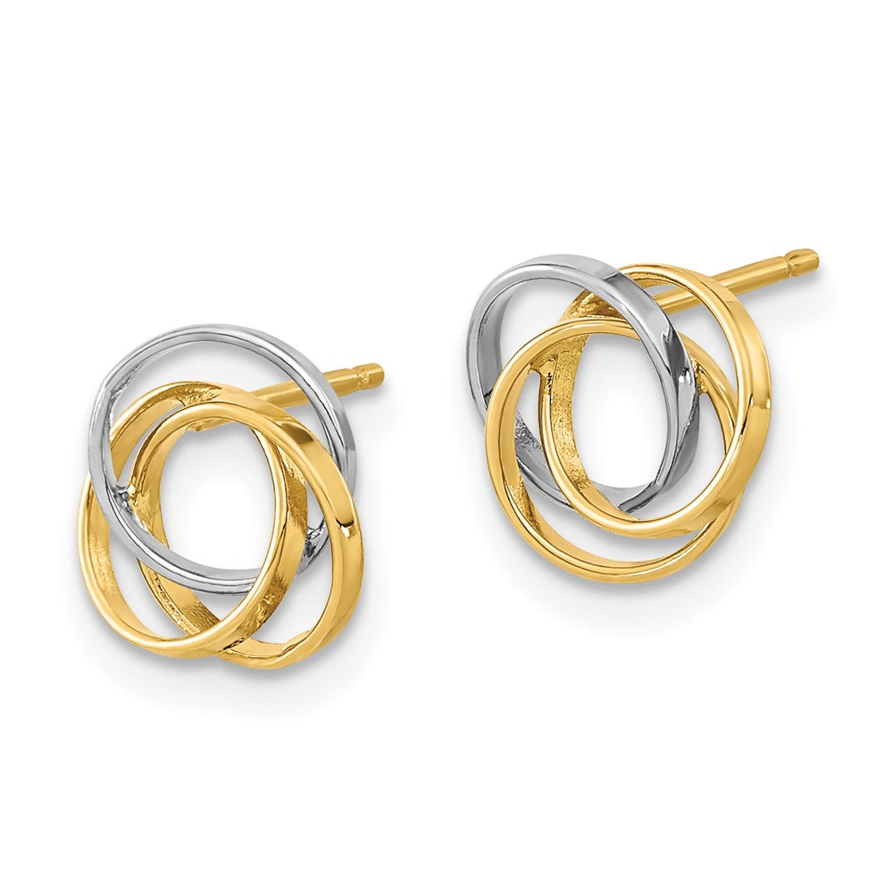 14k Yellow & Rhodium Gold Gold and White Rhodium Polished Three Circle Post earrings