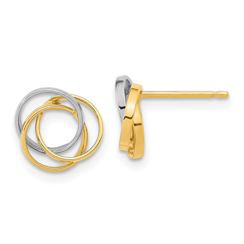 14k Yellow & Rhodium Gold Gold and White Rhodium Polished Three Circle Post earrings