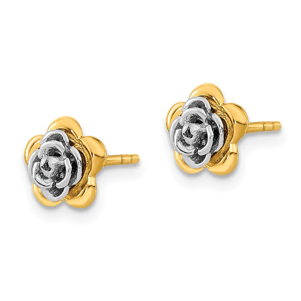 14k Two-tone Gold Flower Post Earrings