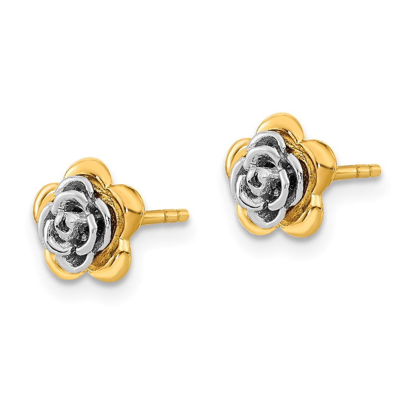 14k Two-tone Gold Flower Post Earrings