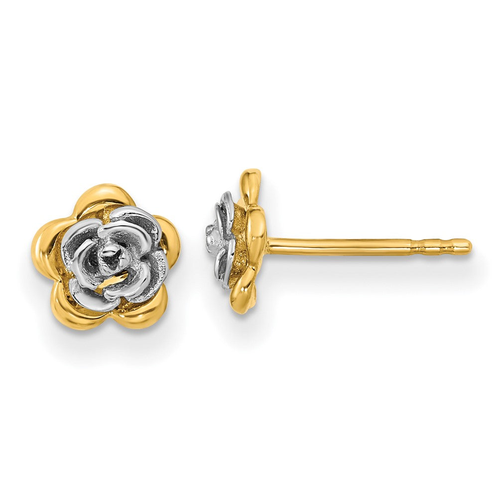 14k Two-tone Gold Flower Post Earrings
