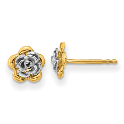 14k Two-tone Gold Flower Post Earrings