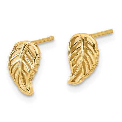 14k Two-tone Gold Two Tone Leaf Post Earrings