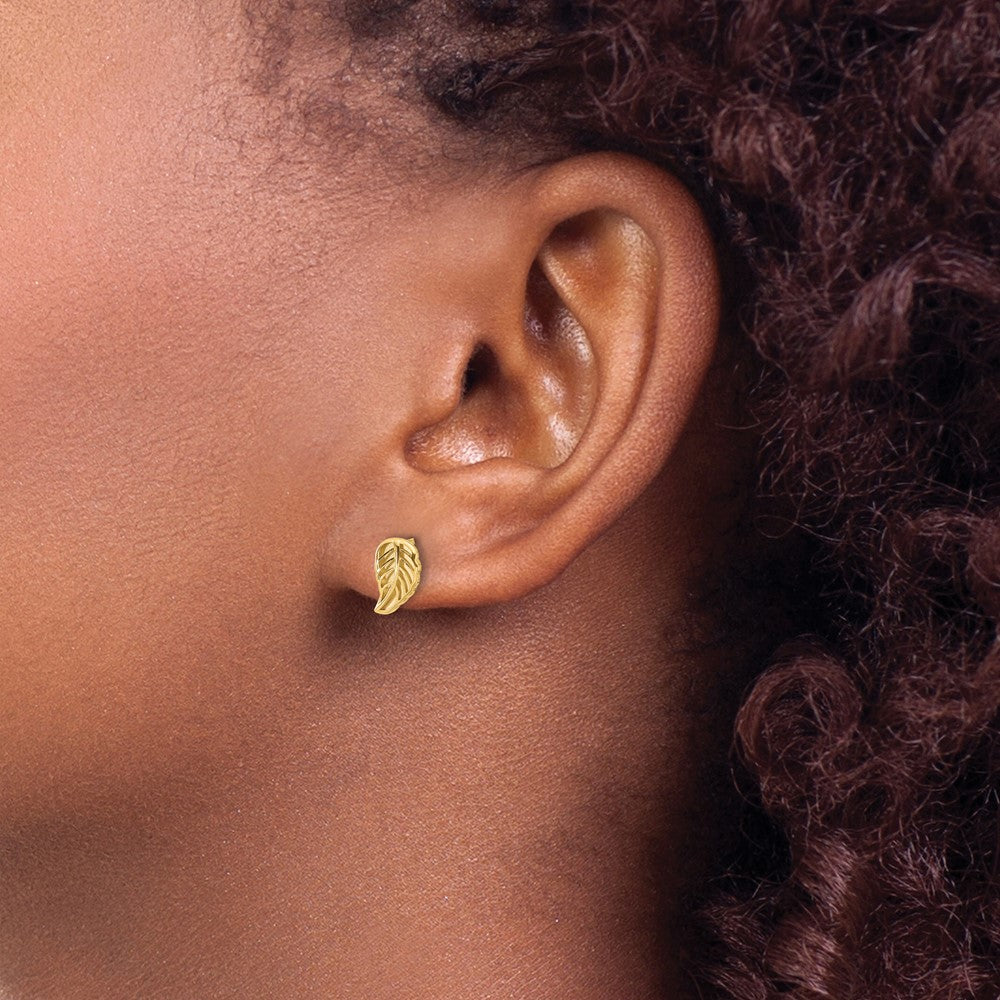 14k Two-tone Gold Two Tone Leaf Post Earrings
