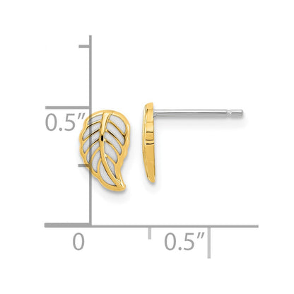 14k Two-tone Gold Two Tone Leaf Post Earrings