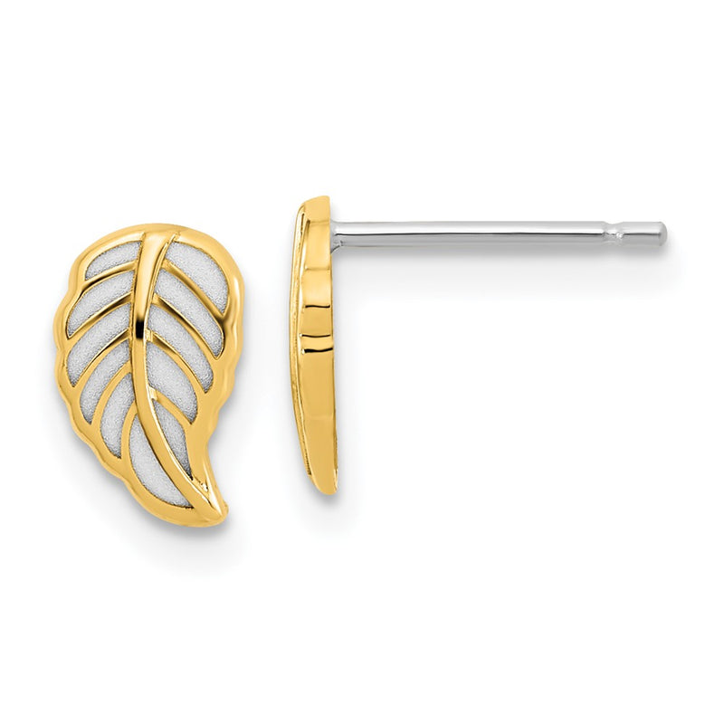 14k Two-tone Gold Two Tone Leaf Post Earrings