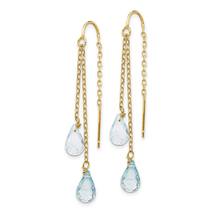14k Double Blue Topaz Pear Shape Threader Earrings