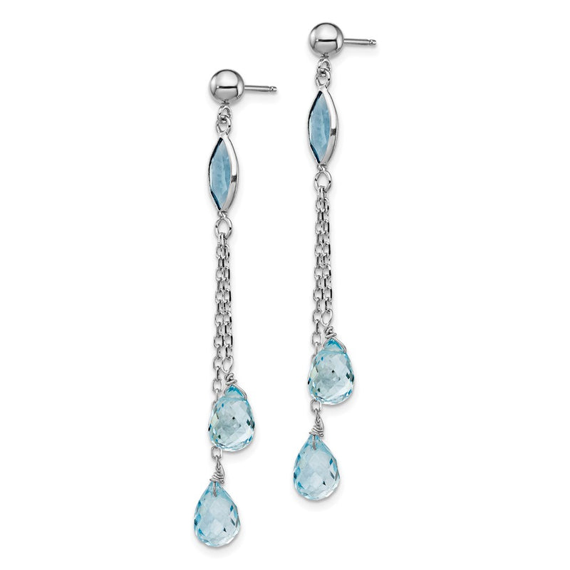 14k White Gold Blue Tear Drop Topaz Dangle Earrings