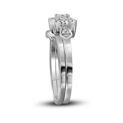 14k White Gold Princess Diamond Square Halo Bridal Engagement Ring Set 1/4 Cttw