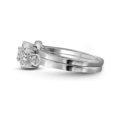 14k White Gold Princess Diamond Square Halo Bridal Engagement Ring Set 1/4 Cttw
