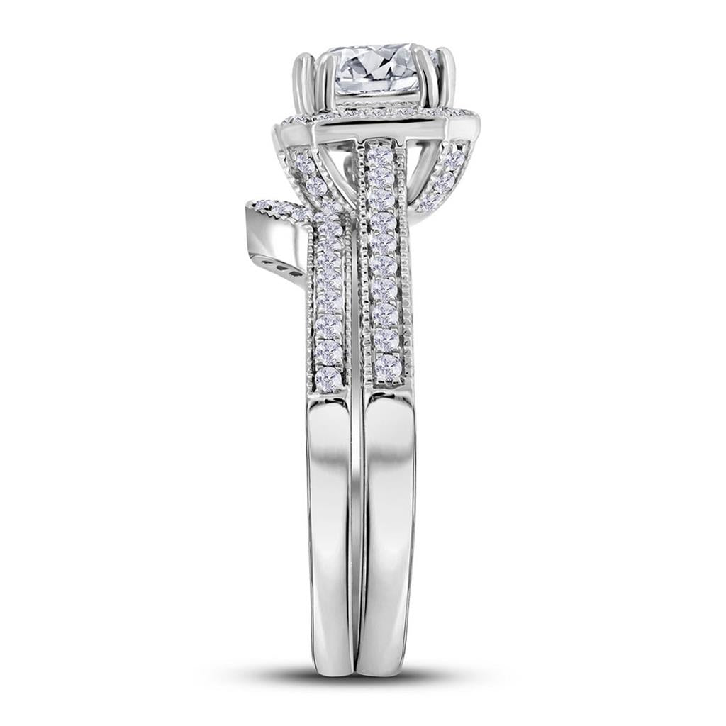 14k White Gold Princess Diamond Bridal Wedding Ring Set 1-5/8 Cttw (Certified)