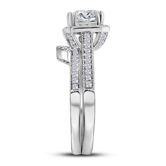 14k White Gold Princess Diamond Bridal Wedding Ring Set 1-5/8 Cttw (Certified)