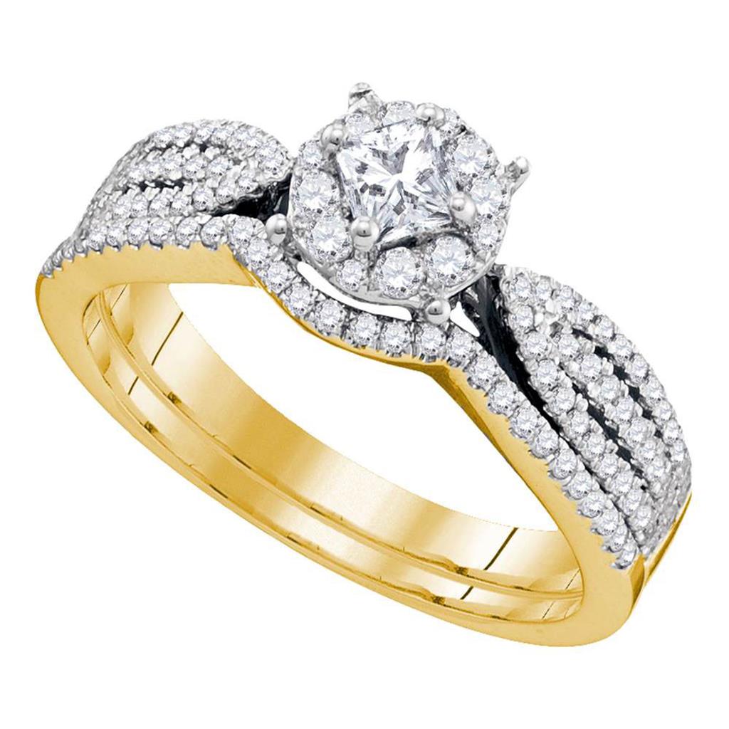 14k Yellow Gold Princess Diamond Bridal Wedding Ring Set 3/4 Cttw