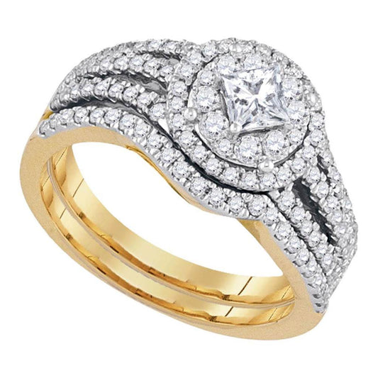 14k Yellow Gold Princess Diamond Bridal Wedding Ring Set 1 Cttw (Certified)