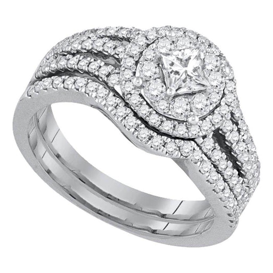 14k White Gold Princess Diamond Bridal Wedding Ring Set 1 Cttw (Certified)