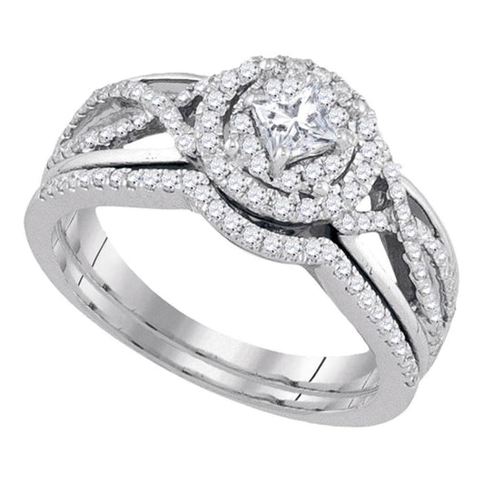 14k White Gold Princess Diamond Solitaire Wedding Engagement Ring Set 3/4 Cttw