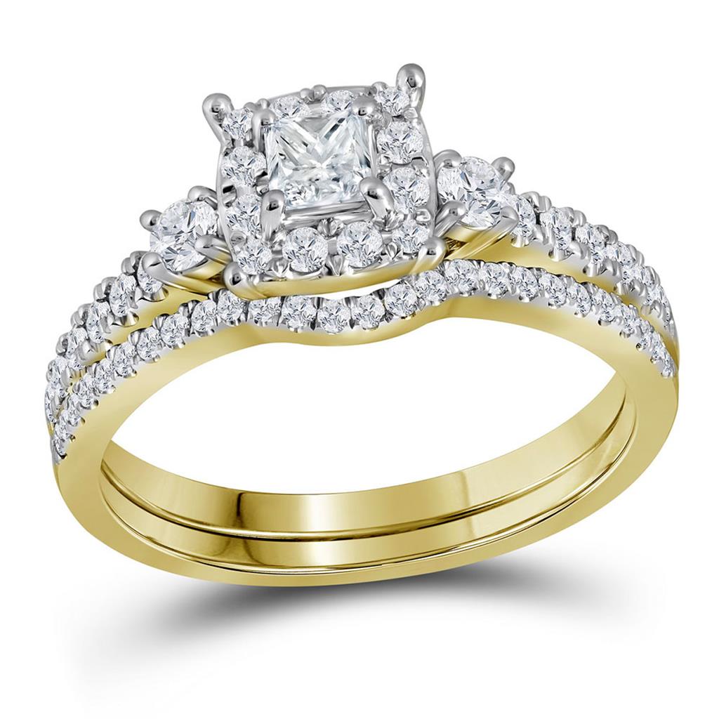 14k Yellow Gold Princess Diamond Bridal Wedding Ring Set 7/8 Cttw (Certified)