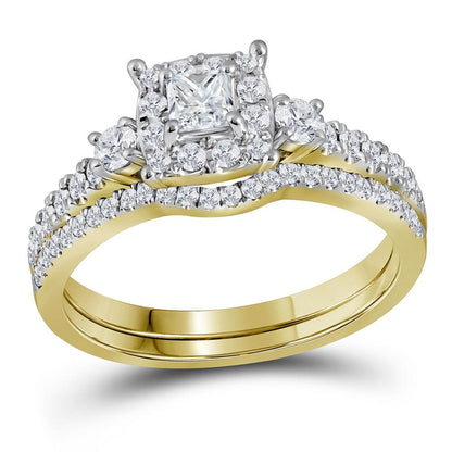 14k Yellow Gold Princess Diamond Bridal Wedding Ring Set 7/8 Cttw (Certified)