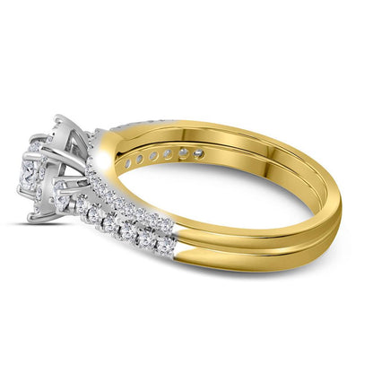 14k Yellow Gold Princess Diamond Bridal Wedding Ring Set 7/8 Cttw (Certified)