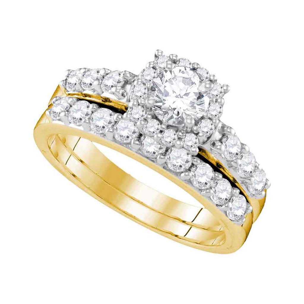 14k Yellow Gold Round Diamond Halo Bridal Wedding Ring Set 1-1/2 Cttw (Certified)