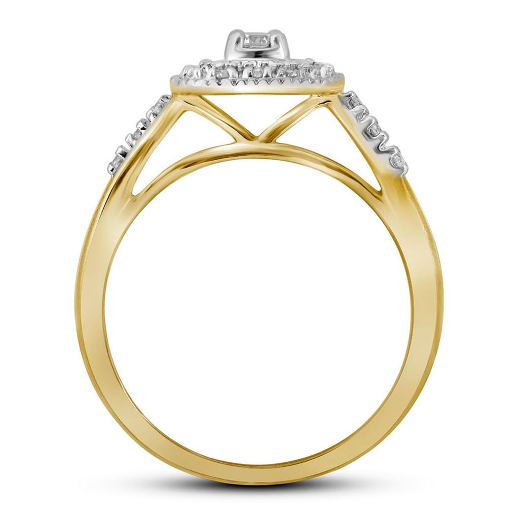 10k Yellow Gold Round Diamond Square Halo Bridal Wedding Ring Set 1/3 Cttw