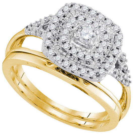 10k Yellow Gold Diamond Round Bridal Wedding Ring Set 1/3 Cttw