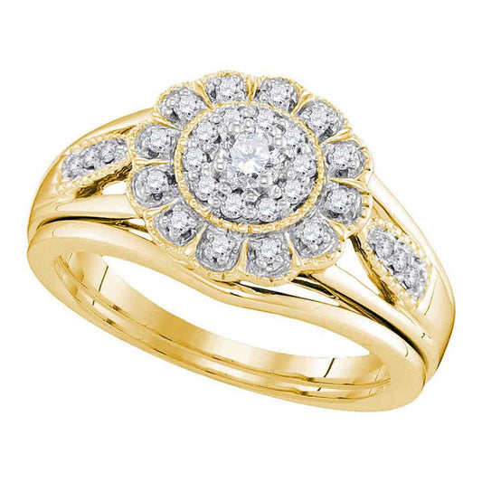 10k Yellow Gold Diamond Round Bridal Wedding Ring Set 1/3 Cttw