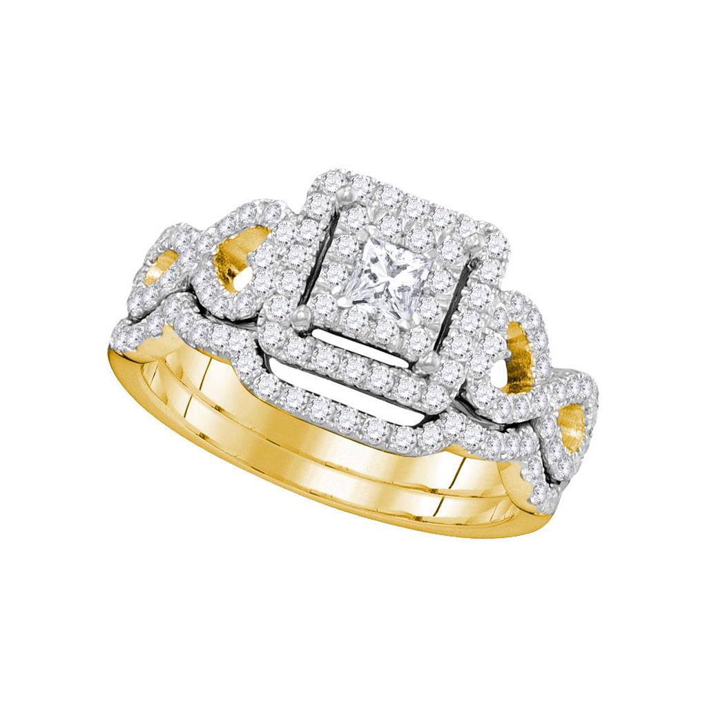 14k Yellow Gold Princess Diamond Woven Bridal Wedding Ring Set 7/8 Cttw (Certified)