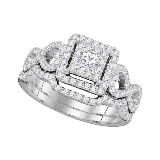 14k White Gold Princess Diamond Woven Bridal Wedding Ring Set 7/8 Cttw (Certified)