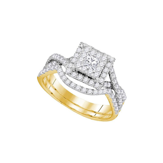 14k Yellow Gold Princess Diamond Bridal Wedding Ring Set 7/8 Cttw